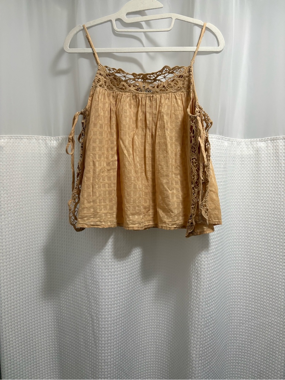 American Eagle Outfitters Tan Crochet-Trim Sleeveless Top